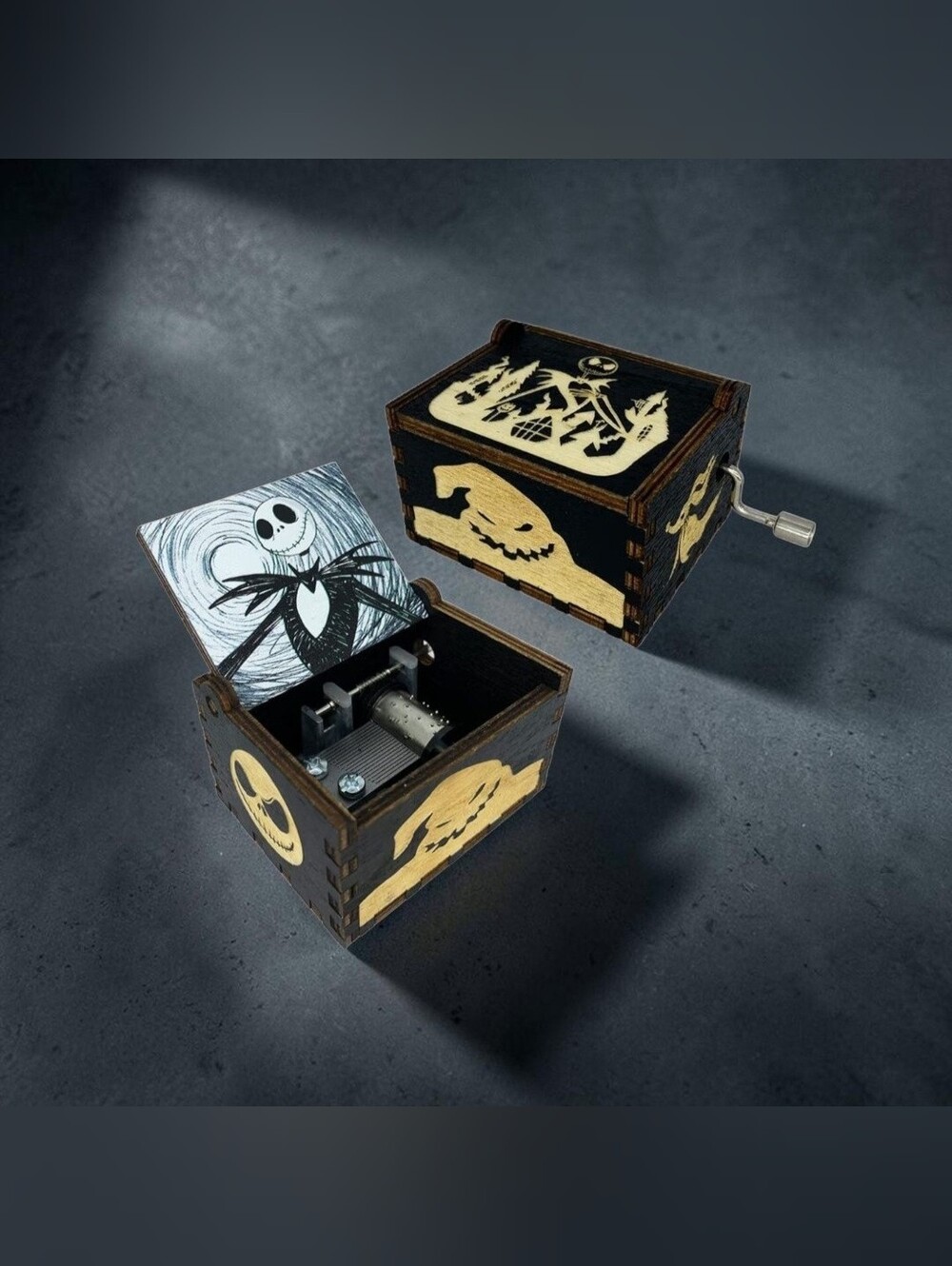 2.5" Engraved Wood Musical Box Jack Skellington The Nightmare Before Christmas.